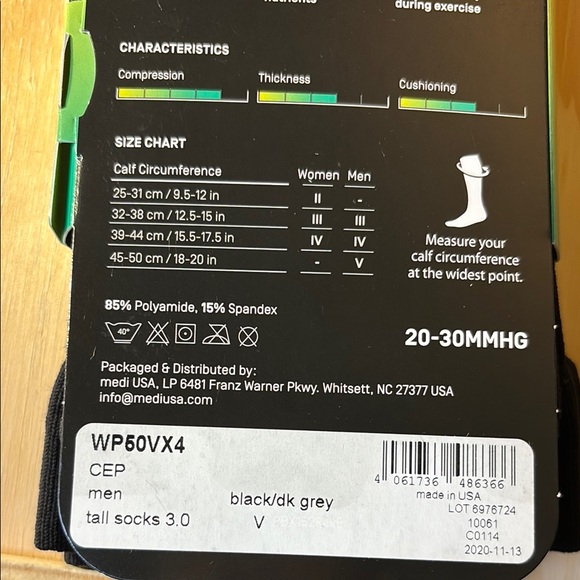 CEP Men's Black Compression Tall Socks 3.0 size V. New - Picture 2 of 4